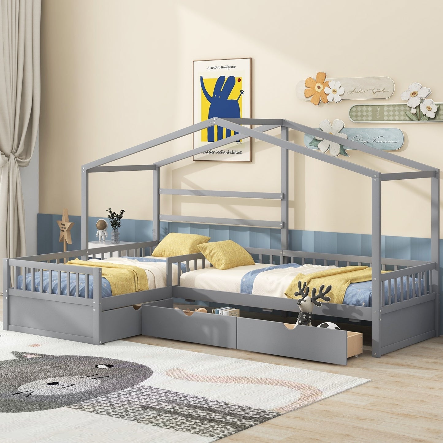 Twin Size Bed With Three Storage Drawers