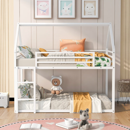 Twin Over Twin House Bunk Bed With Built-in Ladder