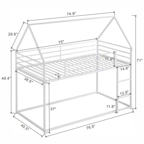 Twin Over Twin House Bunk Bed With Built-in Ladder