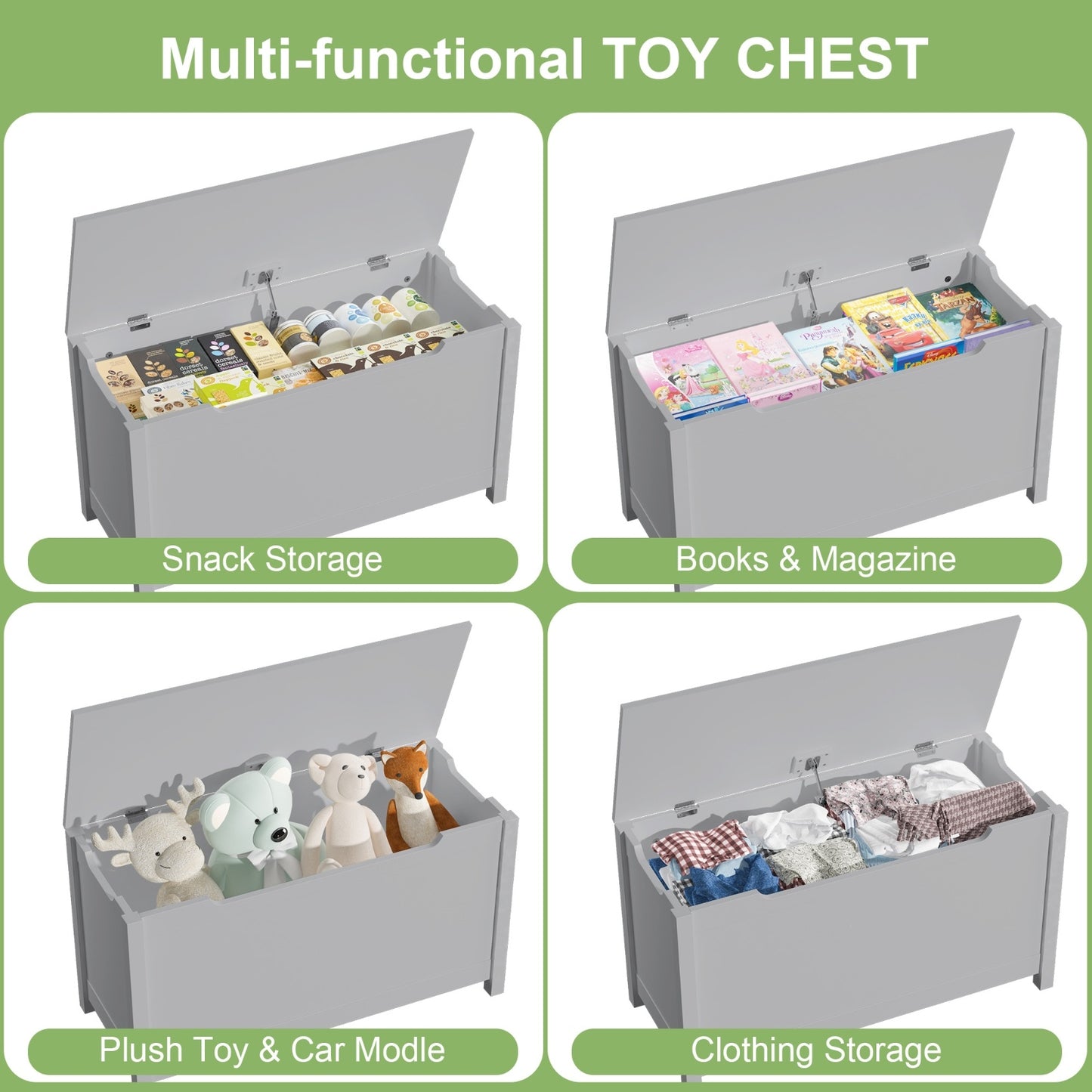 Toy Storage With Safety Hinged Lid