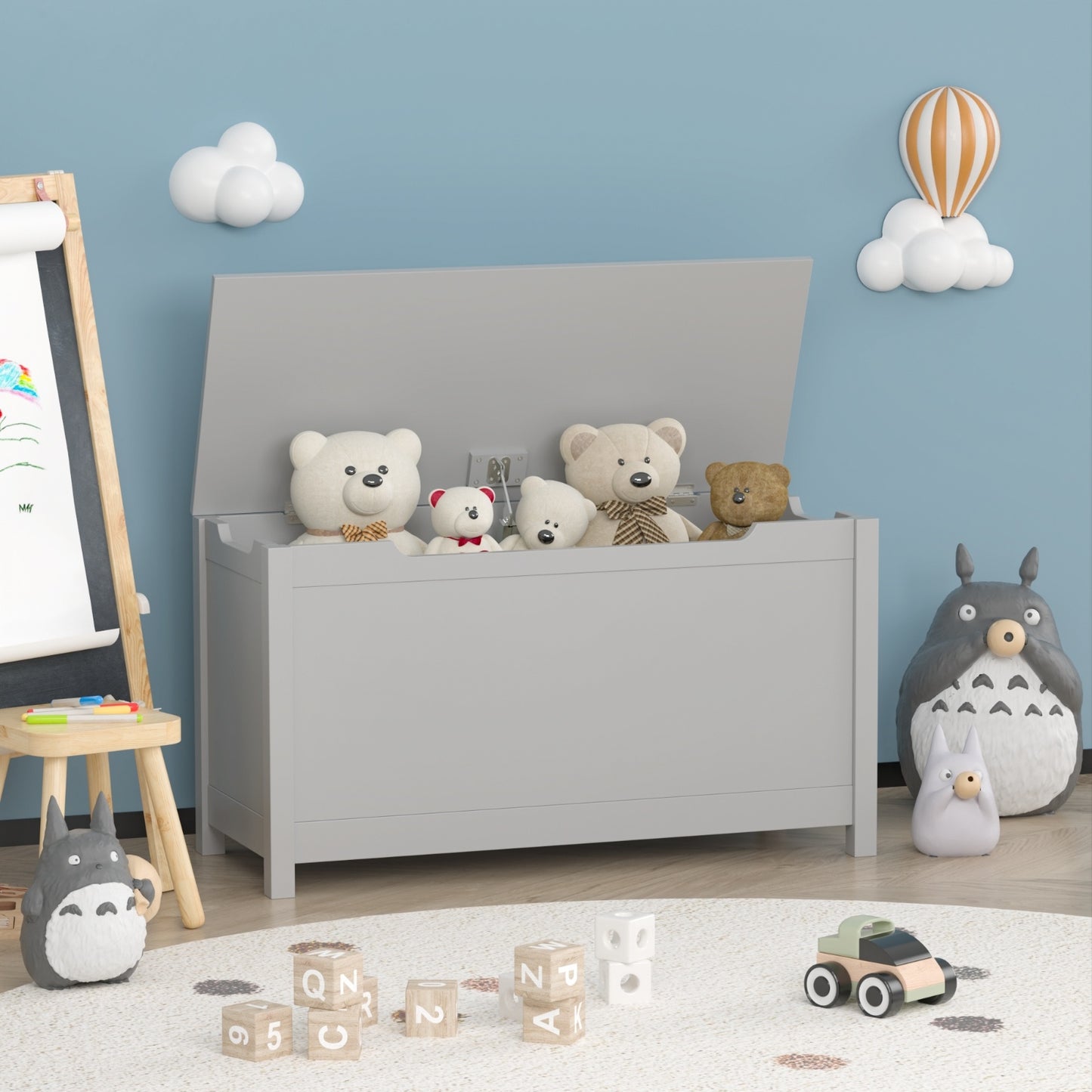 Toy Storage With Safety Hinged Lid