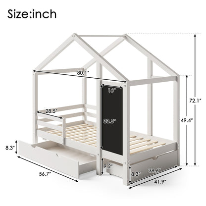Twin House Bed With Blackboard And Drawers