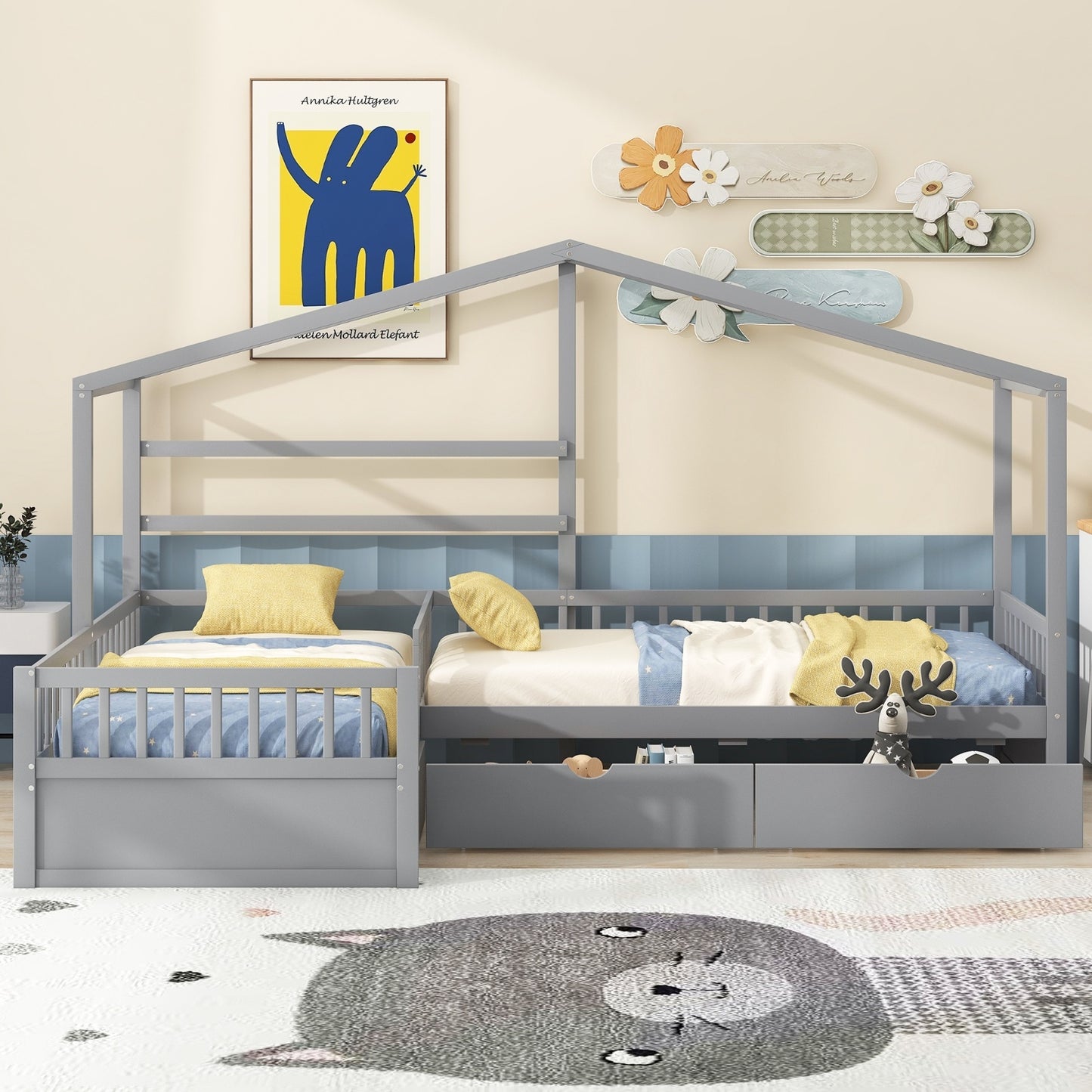 Twin Size Bed With Three Storage Drawers
