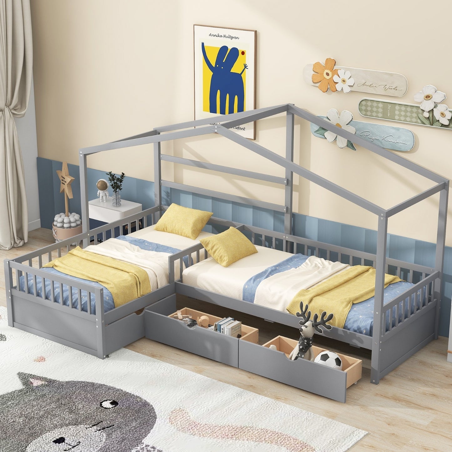 Twin Size Bed With Three Storage Drawers