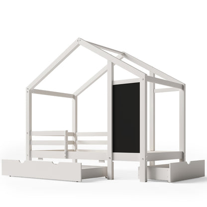 Twin House Bed With Blackboard And Drawers